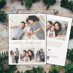 Elegant Gold White 4 Photo Collage Christmas Holid Holiday Card<br><div class="desc">Minimalist, Elegant Calligraphy White and Gold 4 Photo Collage Merry Christmas Script Holiday Card. This festive, simple, whimsical four (4) photo holiday card template features a pretty photo collage and says „Merry Christmas”! The „Merry Christmas” greeting text is written in a beautiful hand lettered swirly swash-tail font type in gold...</div>