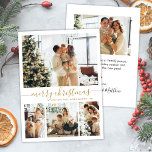 Elegant Gold White 4 Photo Collage Christmas Holid Holiday Card<br><div class="desc">Minimalist, Elegant Calligraphy White and Gold 4 Photo Collage Merry Christmas Script Holiday Card. This festive, simple, whimsical four (4) photo holiday card template features a pretty photo collage and says „Merry Christmas”! The „Merry Christmas” greeting text is written in a beautiful hand lettered swirly swash-tail font type in gold...</div>