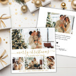 Elegant Gold White 4 Photo Collage Christmas Holid Holiday Card<br><div class="desc">Elegant Calligraphy Minimalist White and Gold 4 Photo Collage Merry Christmas Script Holiday Card. This festive, mimimalist, whimsical four (4) photo holiday card template features a pretty photo collage and says „Merry Christmas and Happy New Year”! The „Merry Christmas” greeting text is written in a beautiful hand lettered swirly swash-tail...</div>