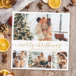 Elegant Gold White 4 Photo Collage Christmas Holiday Card<br><div class="desc">Elegant Calligraphy Minimalist White and Gold 4 Photo Collage Merry Christmas Script Holiday Card. This festive, mimimalist, whimsical four (4) photo holiday card template features a pretty photo collage and says „Merry Christmas”! The „Merry Christmas” greeting text is written in a beautiful hand lettered swirly swash-tail font type in gold...</div>