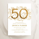 Elegant Gold White 50th Birthday Invitation<br><div class="desc">Elegant gold white 50th birthday party invitation. Customizable modern feminine design featuring roses botanical accents and faux glitter gold. Simple floral invite card perfect for a stylish female bday celebration. Personalize with your own details. Printed Zazzle invitations or instant download digital printable template.</div>