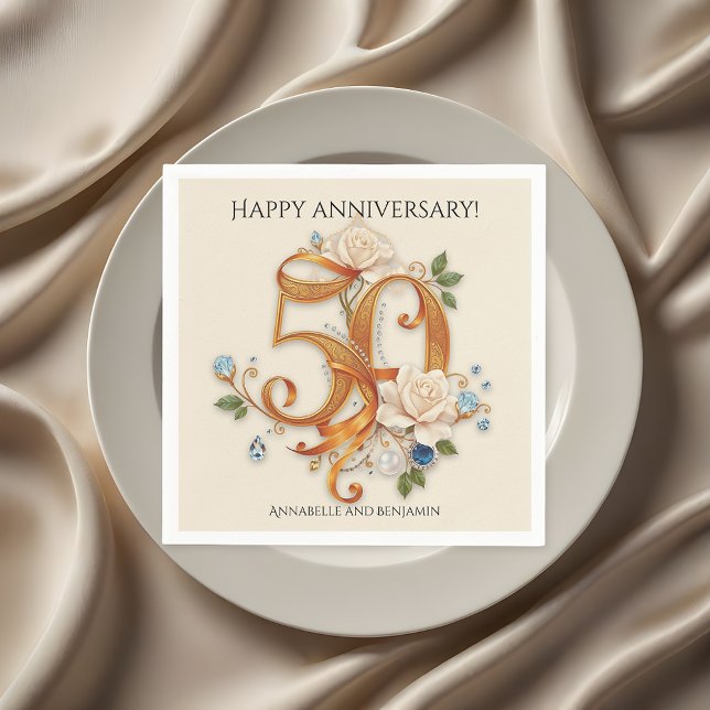 Elegant Gold & White 50th Wedding Anniversary Napkins (Creator Uploaded)
