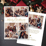 Elegant Gold White 5 Photo Collage Christmas  Holiday Card<br><div class="desc">Modern Simple Elegant Calligraphy Gold and White 5 Photo Collage Merry Christmas Script Holiday Card. This festive, minimalist, whimsical five (5) photo holiday greeting card template features a pretty grid photo collage and says „Merry Christmas”! The „Merry Christmas” greeting text is written in a beautiful hand lettered swirly swash-tail font...</div>