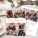 Elegant Gold White 5 Photo Collage Christmas  Holiday Card<br><div class="desc">Modern Simple Elegant Calligraphy Gold and White 5 Photo Collage Merry Christmas Script Holiday Card. PLEASE NOTE, THESE 6.5" X 8.75" SIZE CARDS ARE LARGER THAN AVERAGE, DUE TO THE LARGER CARD SIZE, IT'S ALMOST CERTAIN THAT THE POSTAGE COSTS WILL BE HIGHER. IF YOU PREFER THE STANDARD 5X7" SIZE, YOU...</div>