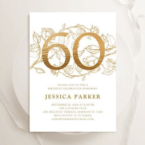 Elegant Gold White 60th Birthday Invitation