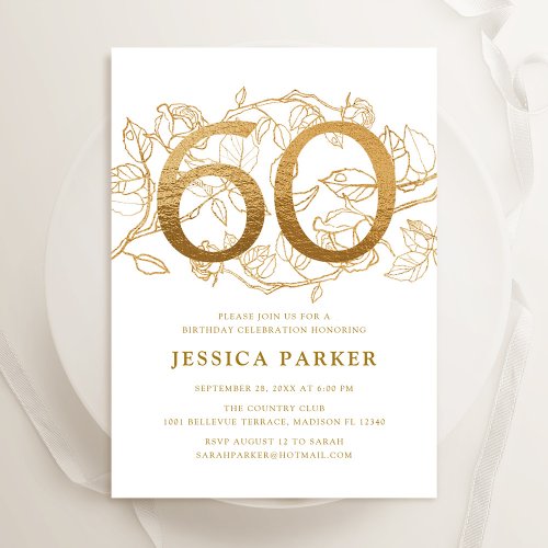 Elegant Gold White 60th Birthday Invitation