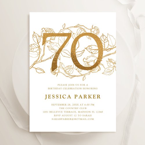 Elegant Gold White 70th Birthday Invitation