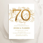 Elegant Gold White 70th Birthday Invitation<br><div class="desc">Elegant gold white 70th birthday party invitation. Customizable modern feminine design featuring roses botanical accents and faux glitter gold. Simple floral invite card perfect for a stylish female bday celebration. Personalize with your own details. Printed Zazzle invitations or instant download digital printable template.</div>