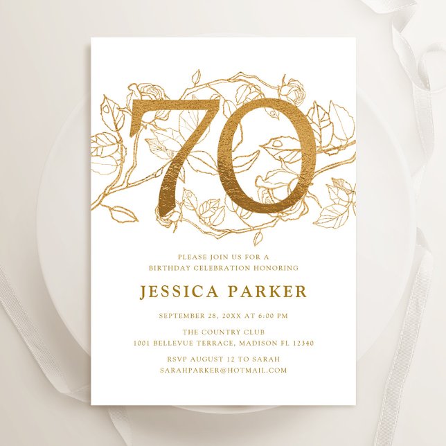 Elegant Gold White 70th Birthday Invitation (Creator Uploaded)