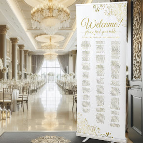 Elegant Gold & White Alphabetical Seating Chart Retractable Banner