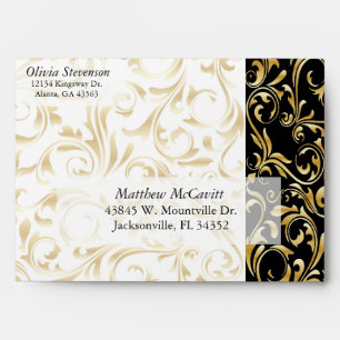 Elegant Gold, White and Black Damask Envelope