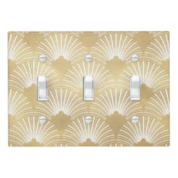 Elegant Gold &amp; White Art-deco Pattern Light Switch Cover