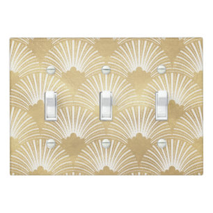 Elegant Gold & White Art-deco Pattern Light Switch Cover