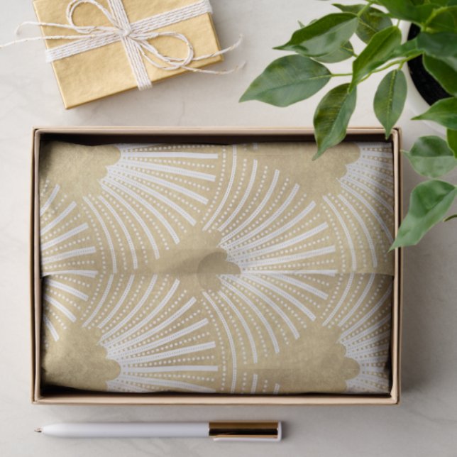 Elegant Gold & White Art-deco Pattern Tissue Paper (Gift)