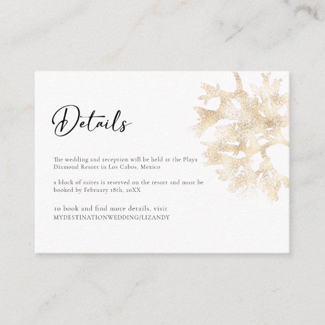 Elegant Gold White Beach Wedding Enclosure Card (Front)