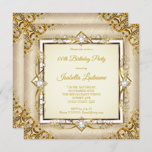 Elegant Gold White Beige Pearl Birthday Party Invitation