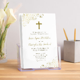 Elegant Gold & White Catholic Wedding Program Brochure