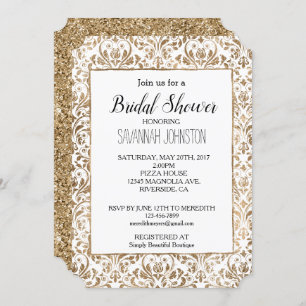 Elegant Gold White Chic Damask Bridal Shower Invitation