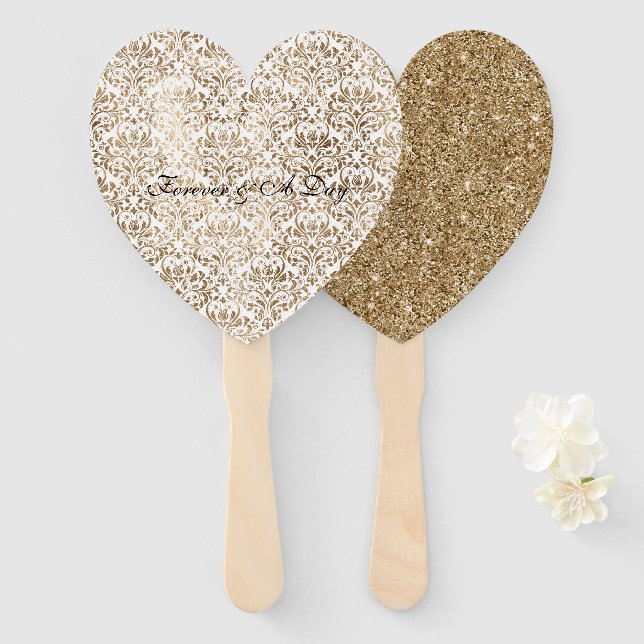 Elegant Gold White Chic Damask Hand Fan (Front and Back)