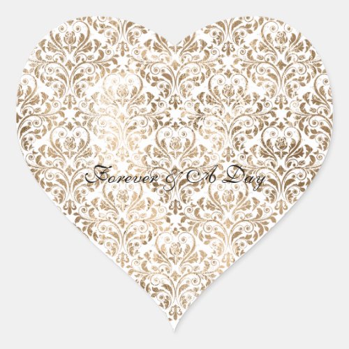 Elegant Gold White Chic Damask Heart Sticker