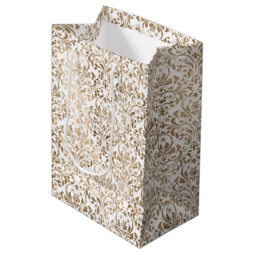 Elegant Gold White Chic Damask Medium Gift Bag