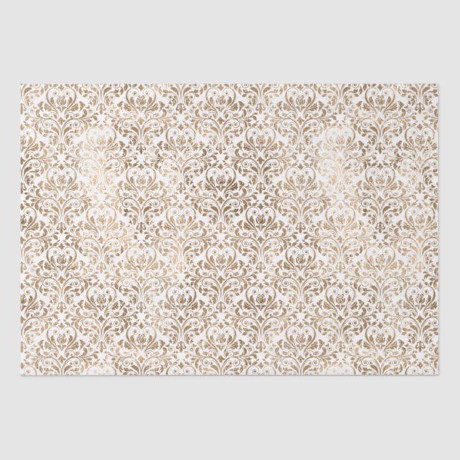 Elegant Gold White Chic Damask Tissue Paper (Front)