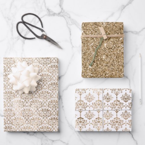 Elegant Gold White Chic Damask Wrapping Paper Sheets