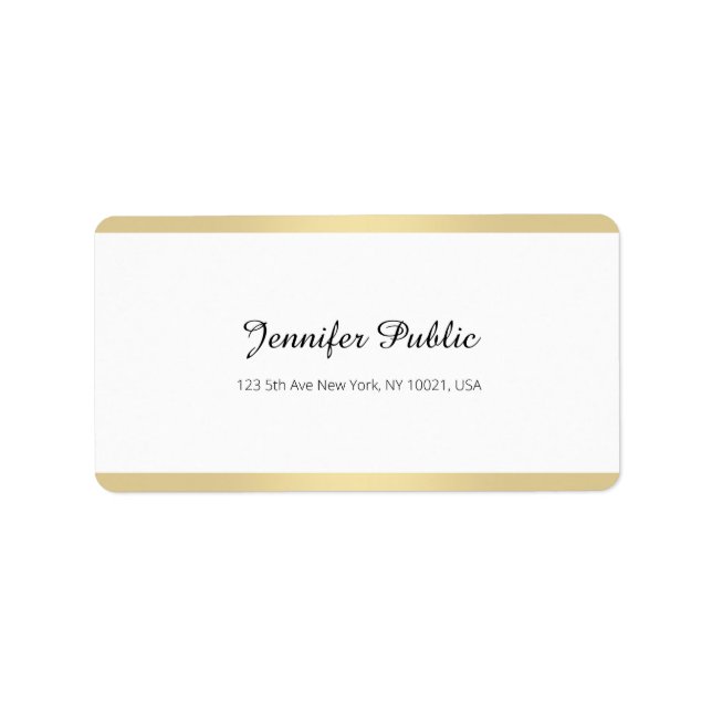 Elegant Gold White Chic Handwritten Script Simple Label (Front)