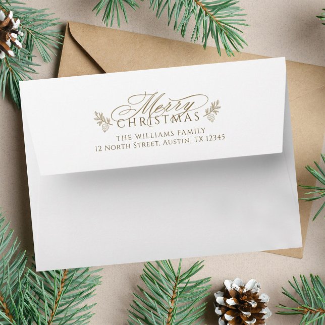Elegant Gold & White Christmas Return Address  Envelope (Creator Uploaded)