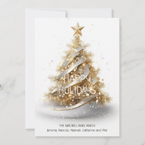 Elegant gold white Christmas tree happy holidays Holiday Card