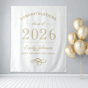 Elegant Gold White Class of 2026 Backdrop