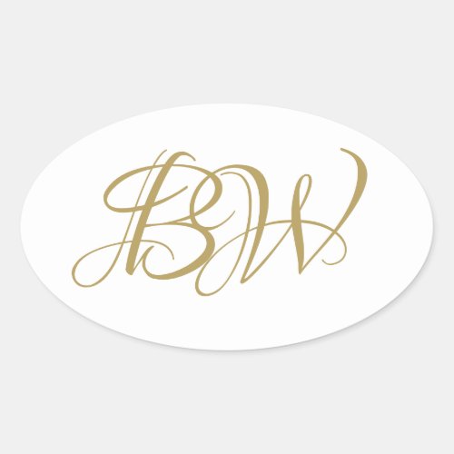 Elegant Gold White Couples Monogram Names Initials Oval Sticker