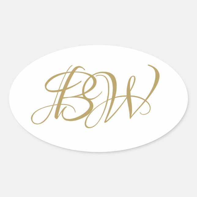 Elegant Gold White Couples Monogram Names Initials Oval Sticker (Front)