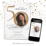 Elegant Gold White Custom Photo 50th Birthday Invitation<br><div class="desc">Elegant Gold White Custom Photo 50th Birthday Invitation. And elegantly designed special birthday celebration invitation,  featuring a custom photo of birthday person and script calligraphy with vintage flourish elements. Simple enough to fit a variety of themes and colors!
Need help? Simply contact me!</div>