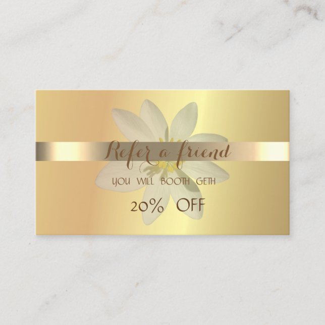Elegant Gold, White Daisy  Referral Card (Front)