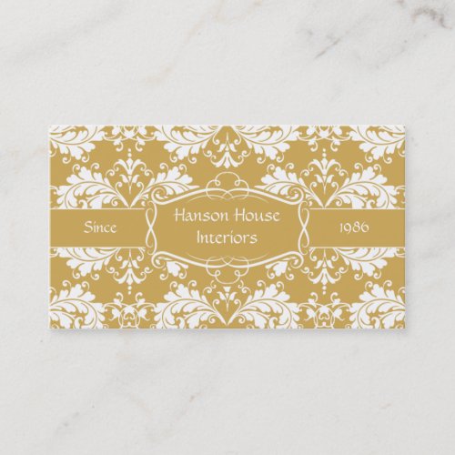 Elegant Gold White Damask Business Card