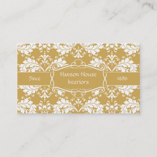 Customizable Elegant Gold White Damask Business Card