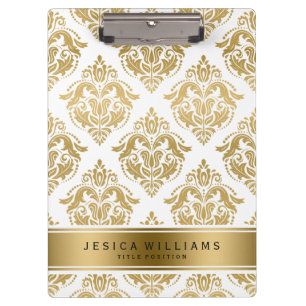 Elegant Gold & White Damasks Geometric Pattern Clipboard