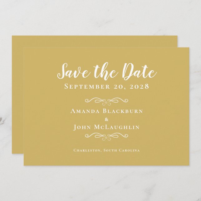 Elegant Gold White Delicate Romantic Calligraphy Save The Date (Front/Back)
