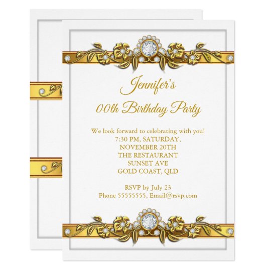 Elegant Gold White Diamond Birthday Party Invitation | Zazzle.com