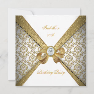 Elegant Gold White Diamond Damask Birthday Party Invitation