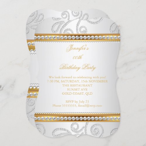 Elegant Gold White Diamond Pearl Birthday Party 2 Invitation