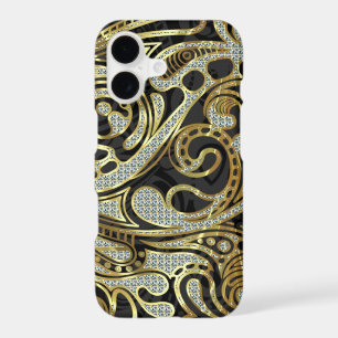 Elegant Gold & White Diamonds Abstract Swirls iPhone 17 Case