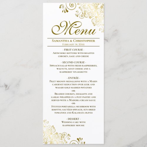 Elegant Gold  White Downloadable Wedding Menu