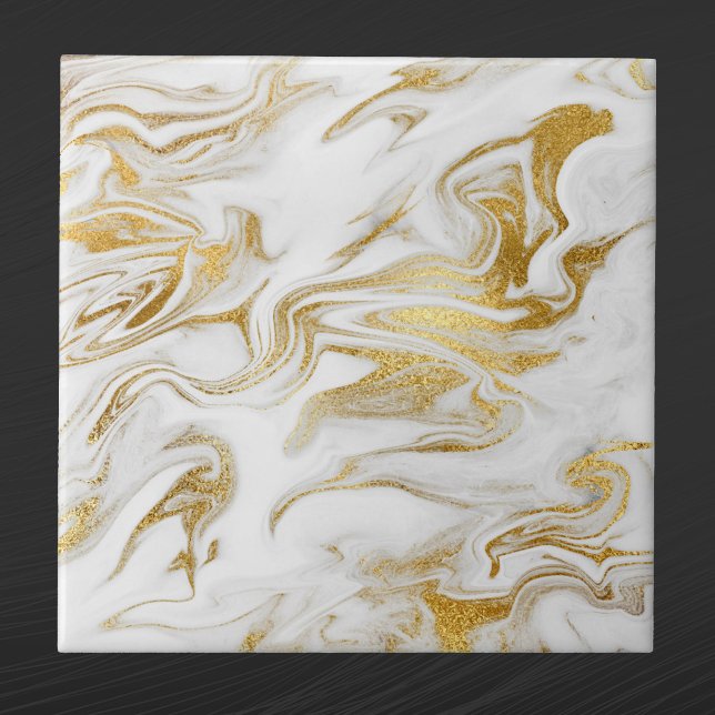 Elegant Gold White Faux Marble Christmas Ceramic Tile (Creator Uploaded)