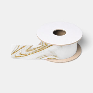 Elegant Gold White Faux Marble Christmas Satin Ribbon