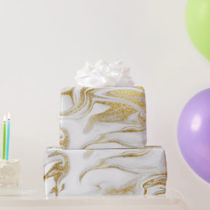 Elegant Gold White Faux Marble Christmas Wrapping Paper