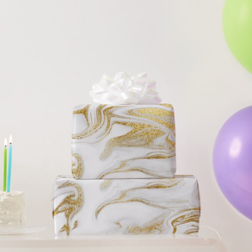 Elegant Gold White Faux Marble Christmas Wrapping Paper