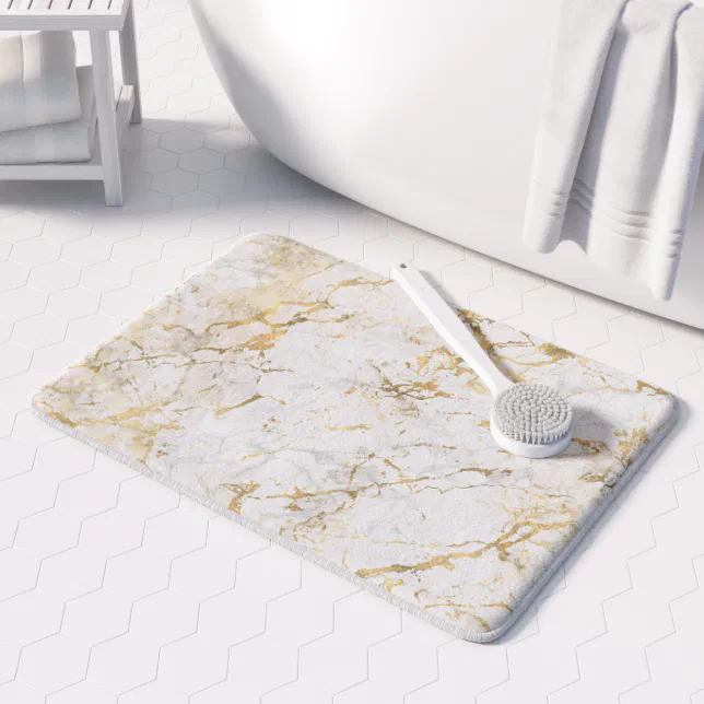 Elegant Gold White Faux Marble Pattern Bath Mat Zazzle