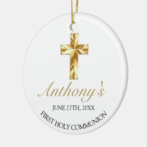 Elegant Gold White First Holy Communion Keepsake Ceramic Ornament